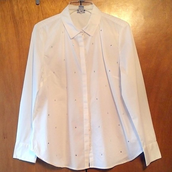 ✨HOST PICK!✨ NEW White Cotton Blouse with Crystals, Laura Scott, Large - Picture 4 of 11